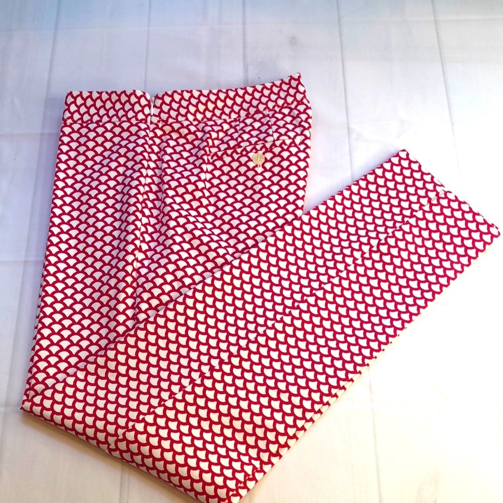 NEW TALBOTS Chatham Red White Print Slim Ankle Pants Side zip Women’s Size 6